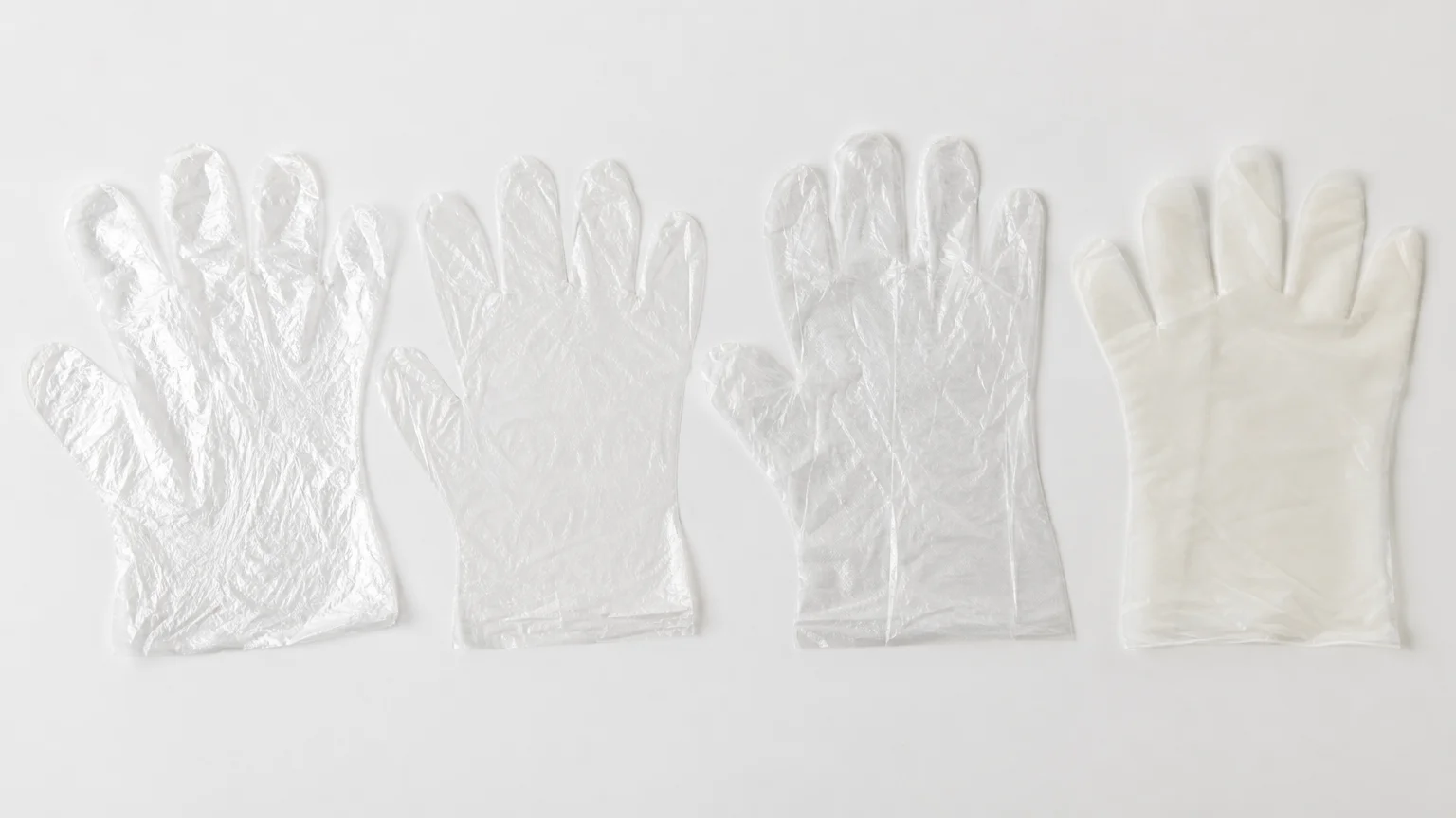 Side-by-side comparison of PE, CPE, TPE, and POE food service glove materials