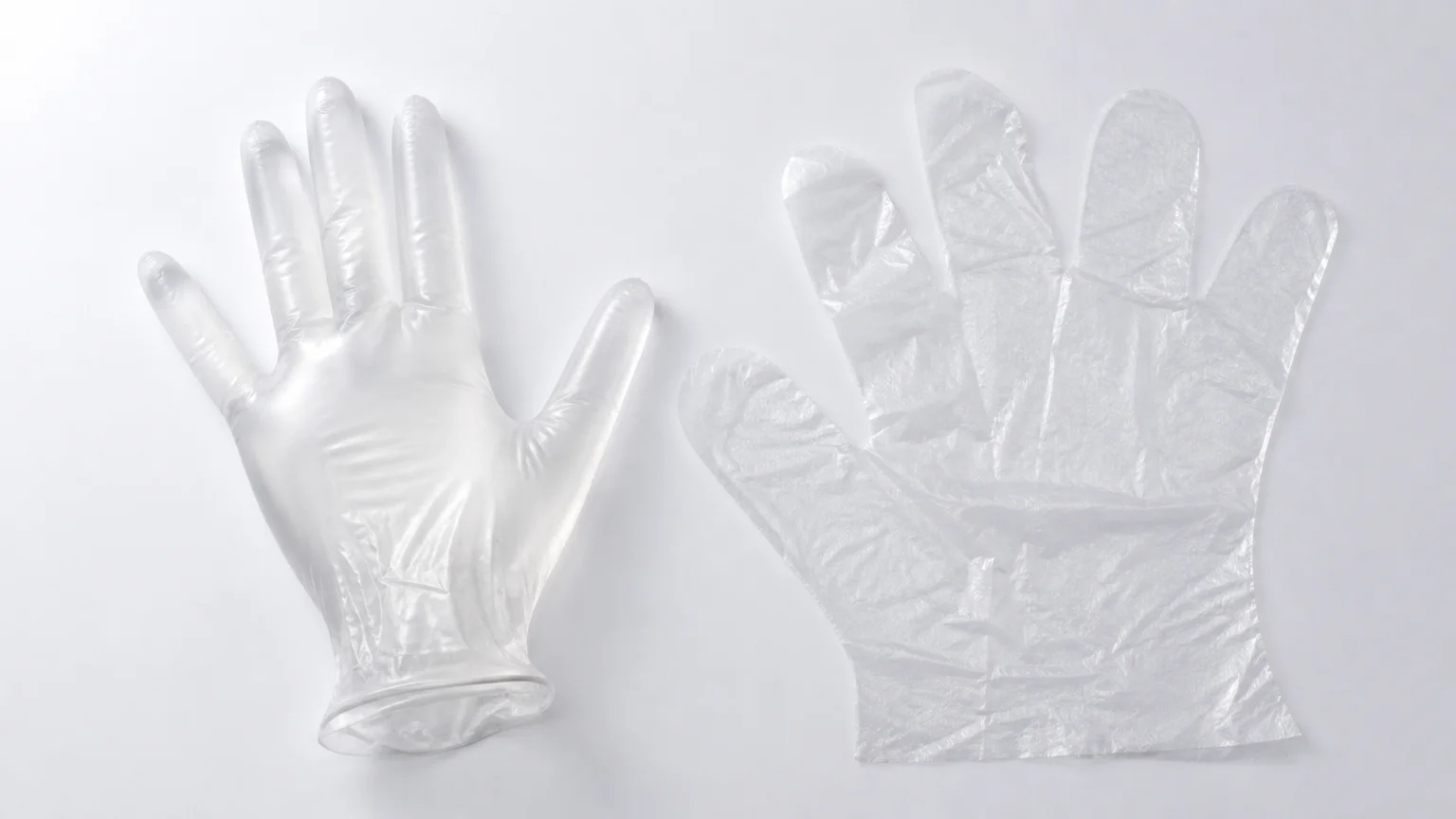 TPE gloves vs PE gloves comparison shown side by side on a clean surface